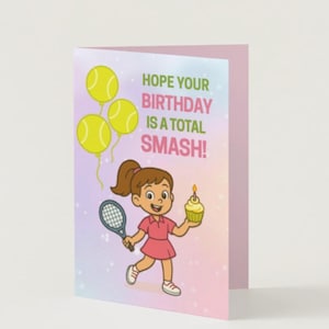 Tennis Birthday Card for Girls: Sofia Theme, 5x7&quot; Printable (Digital Download)