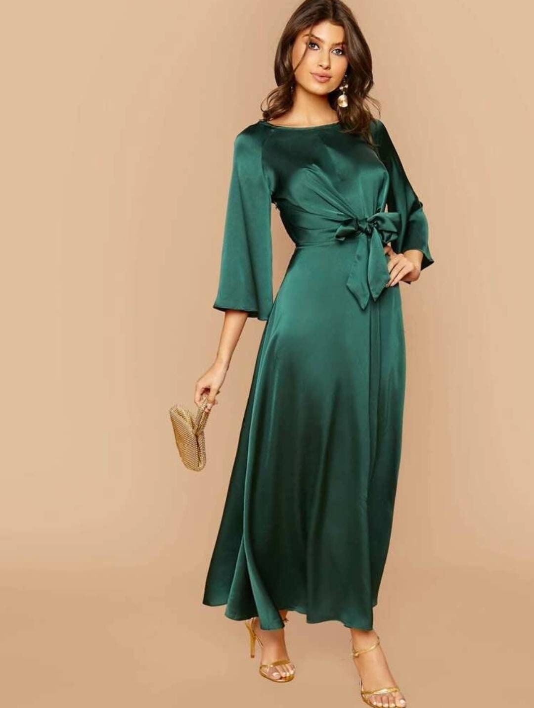 Emerald Green Satin Sophisticated Flowy Elegant Dress Modest | Etsy