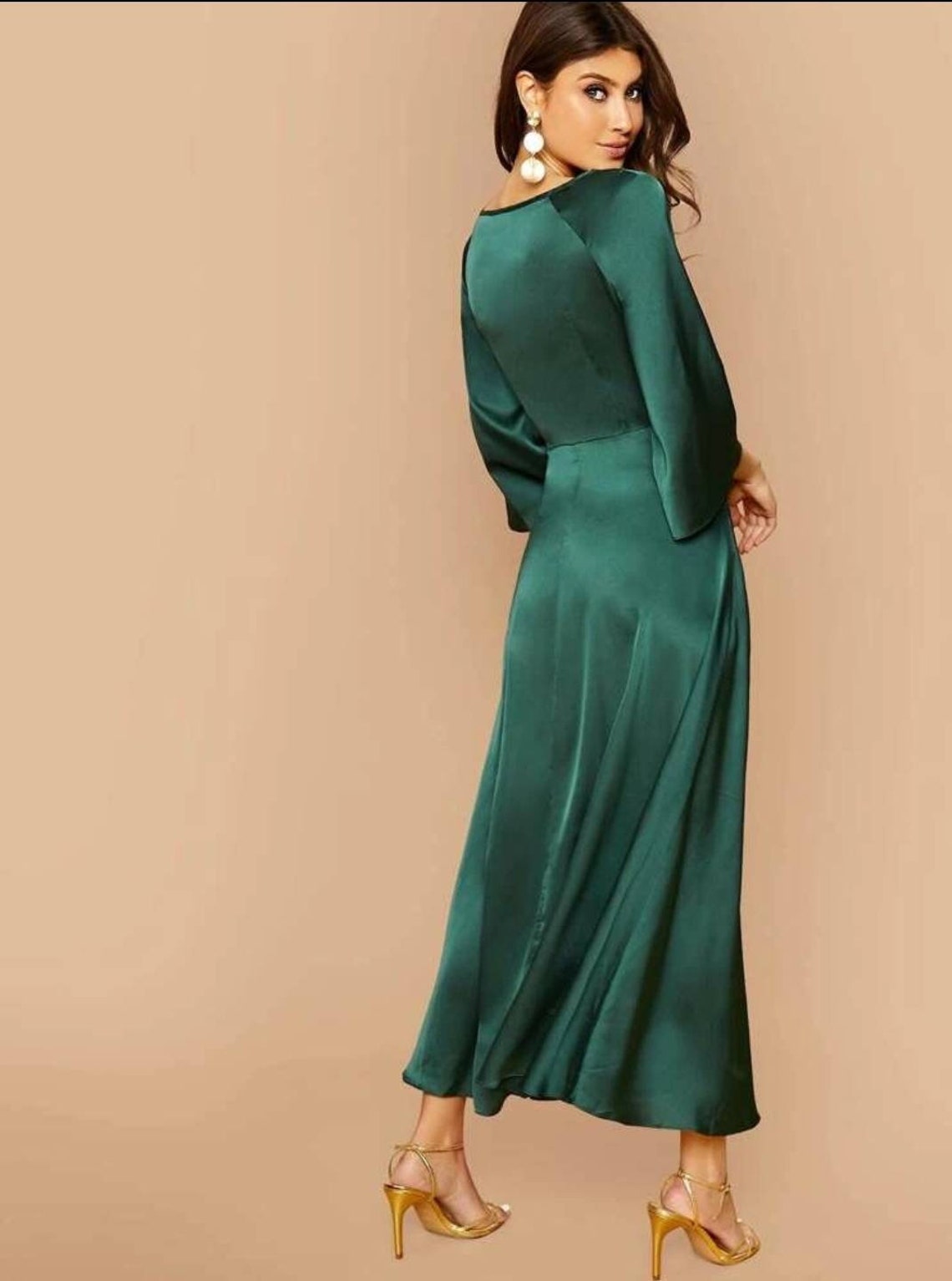 Emerald Green Satin Sophisticated Flowy Elegant Dress Modest | Etsy