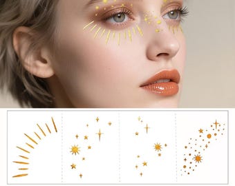 Pack of 4 | Metallic Gold Temporary Tattoos | Face & Body Tattoo Stickers | Festival Makeup | Boho Body Art | Metallic Freckles | Party
