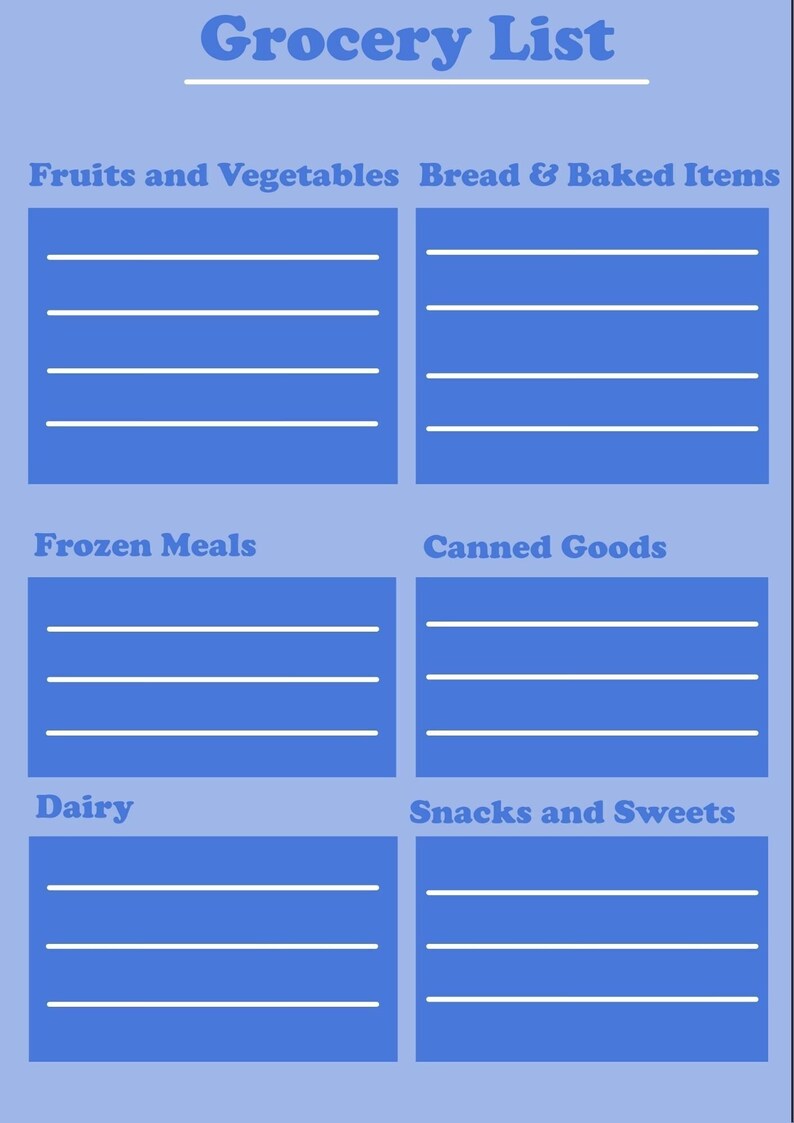 Grocery List Grocery List Template Grocery List Printable Etsy