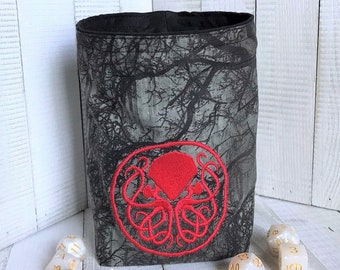 Embroidered Octopus Dice Bag: Reversible RPG Gamer Pouch