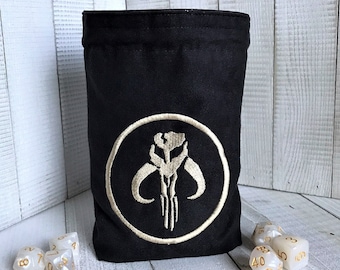 Bounty Hunter Dice Bag, Skull, Embroidered, Reversible Pouch, Gamer Gift