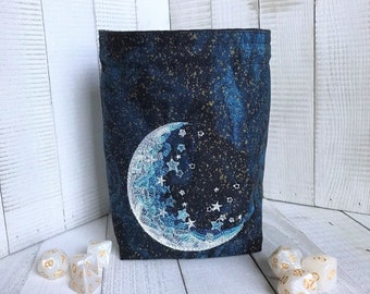 Embroidered Celestial Moon Dice Bag: Reversible Gamer Pouch