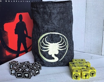 Alien Facehugger Dice Bag - Black, Embroidered, Reversible Pouch, RPG, Gamer Gift