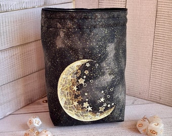Embroidered Moon & Stars Dice Bag: Reversible Gamer Pouch