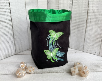Mystical Moth Dice Bag, Embroidered, Reversible Pouch, Bag of Holding, Gamer Gift