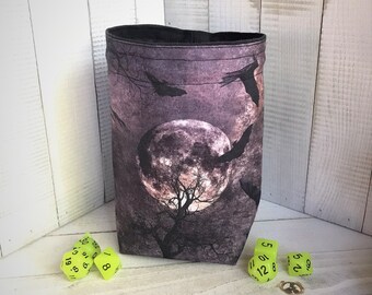 Haunted Moon Dice Bag: Creepy Bats & Trees, Reversible Gamer Pouch