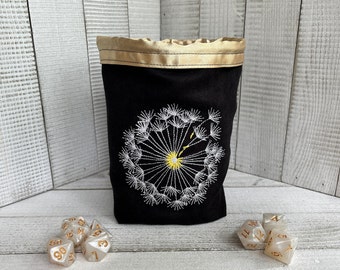 Dandelion Wishes Dice Bag, Embroidered, Reversible Pouch, Bag of Holding, Gamer Gift
