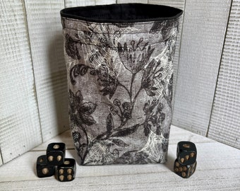 Black Floral Cobweb Dice Bag, Reversible Pouch, Halloween, Gamer Gift, Limited Time Only!