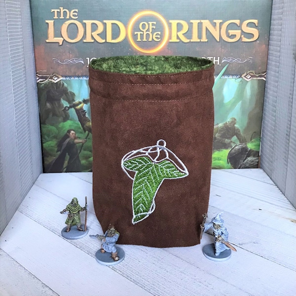 Lord of the Rings Leaf of Lorien Dice Bag, Reversible Pouch, Handmade, Embroidered, Bag of Holding, Fellowship of the Ring, Gamer Gift