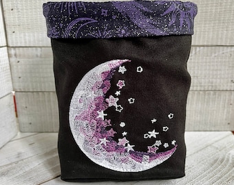 Embroidered Moon & Stars Dice Bag: Reversible Gamer Pouch