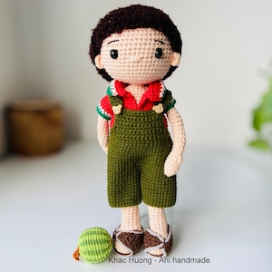 Crochet PDF English pattern, ALAN - The watermelon boy, crochet doll pattern,