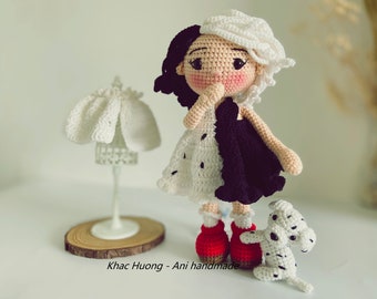 Crochet doll pattern, PDF English,Black and white doll pattern,  Instant download (With one free pattern)