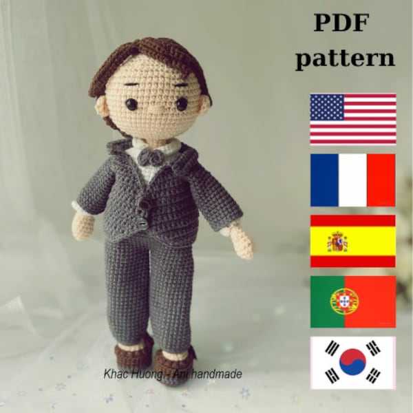 GARLVIN doll, Groom doll, English, French, Spanish,Portuguese, Korean PDF pattern , Crochet doll pattern