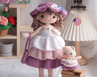 Crochet EMILY Doll Pattern with Pig, PDF English Pattern