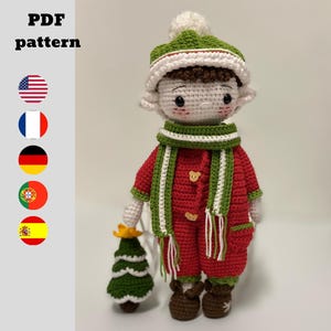 Crochet Christmas Elf Doll Pattern, Tree, Hat, Scarf (PDF)