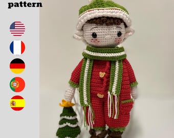 Crochet Christmas Elf Doll Pattern, Tree, Hat, Scarf (PDF)