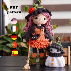 Patrón de crochet para muñeca bruja amigurumi: Ciara y su fantasma (Descarga PDF)