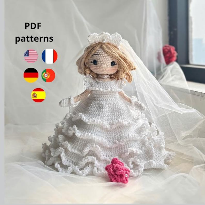 Patrón de muñeca de novia a crochet, Muñeca FARRAH (PDF inglés/alemán/español/francés/portugués) imagen 1