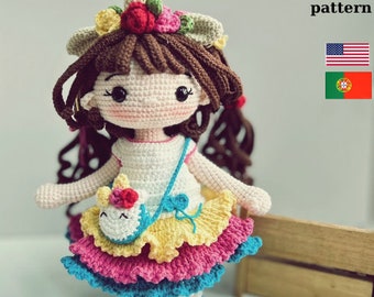 July doll, Crochet PDF pattern English, Amigurumi, crochet doll pattern, crochet unicorn, With one free pattern