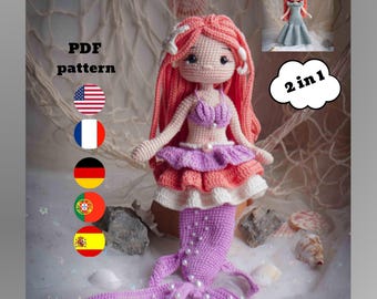 Crochet Mermaid Doll Pattern, Amigurumi Outfits (English PDF)