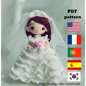 FARRAH 人形、花嫁人形、PDF 英語、フランス、スペイン、ポルトガル、韓国、パターン、かぎ針編み人形パターン