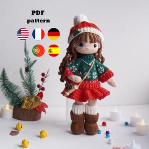 Patrón de muñeca ELORA a crochet, patrón de muñeca navideña, PDF Amigurumi (Inglés, Francés, Español, Alemán, Portugués)