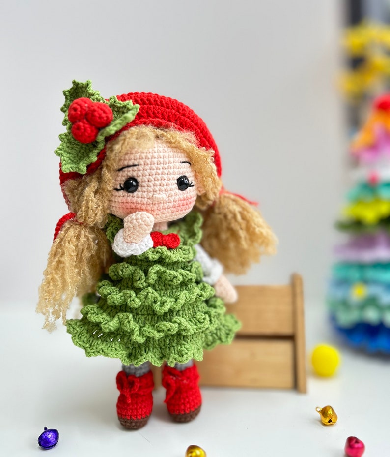 Crochet PDF English,Français, Español, Portuguese, Korean pattern, MERRY doll, Christmas tree doll, Crochet doll pattern image 2