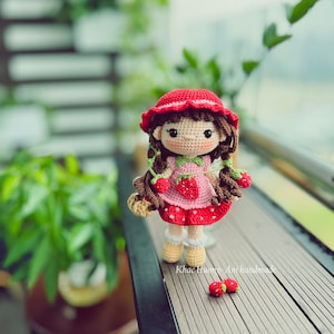 PDF English pattern, STRAWBERRY doll, Crochet doll (full set: body, outfit, mini Strawberry basket)
