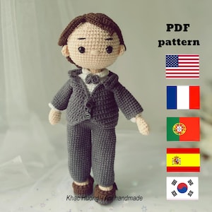 GARLVIN doll, Groom doll, English, French, Spanish,Portuguese, Korean PDF pattern , Crochet doll pattern