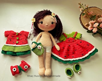 Crochet Watermelon Doll Pattern, MIAN Amigurumi Girl (PDF Pattern)