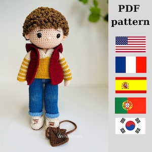 Crochet PDF English, Français, Española,Portugal, Korean  pattern, MARTIN doll,Crochet doll pattern