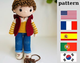 Crochet PDF English, Français, Española,Portugal, modèle coréen, poupée MARTIN,modèle de poupée au crochet