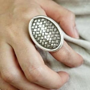 Oval Silver Ring, Karen Hill Tribe Silver, Thai Silver Woven Band,Tribal Ring,  Jewlery For Her, Hill Tribe Jewelry, Rustic Silver Ring
