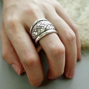 Woven Karen Silver Ring, Handmade Silver Wrap Ring, Thai Hill Tribe Jewelry, Adjustable Textured Band, Stunning Ring, Boho Lover