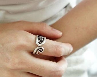 Karen Hill Tribe spiraal zilveren ring, verstelbare Thaise ambachtelijke tribale sieraden, boho wrap band cadeau