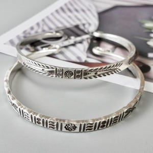 Karen Hill Tribe Silver Manschettarmband, Elegant Silver, Handgjorda Thaisilverarmband, Elegant Silver, Silverarmband För Henne
