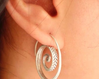 Handcrafted Silver Spiral Earrings,  Thai Silver, Karen hill tribe jewelry, Hill Tribe Earrings,Silver Jewlery For Her,  Handmade Silver,
