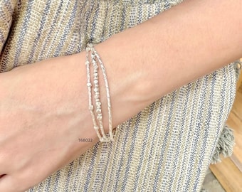 Silver Bead Bracelet,Karen Hill Tribe Thai Silver Bracelet, Boho Bracelet, Dainty Sterling Silver Women's Bracelet, Valentine's Gift for Her