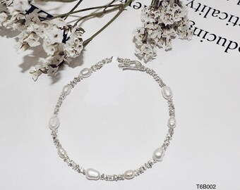 Karen Hill Tribe Silver & Pearl Bracelet | 98% Pure Silver | Dainty Thai Handmade Jewelry | Ethical Boho Gift for Women 6.5"