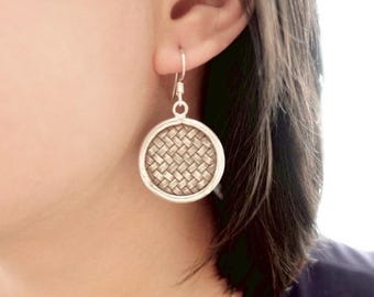 Silver Weave Drops Shape Earrings, Handmade Silver Jewellery, Karen Hill Tribe  Silver, Rustic, Hippie Boho Style, Silver Dangle Earrings