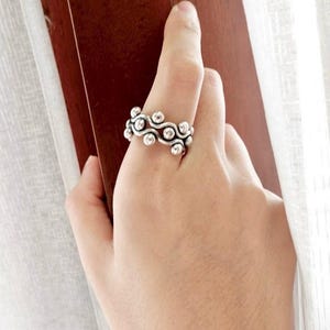 Thai Silver, Karen Hill Tribe, Handmade,Silver Minimal,Polka Dot Ring For Women, Jewelery For Her