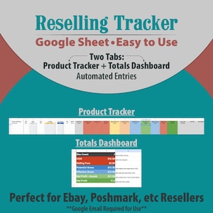 Reseller/Reselling Product/Inventory, Costs, and Profit Tracker/Spreadsheet - Google Sheets - Requires Gmail to Open