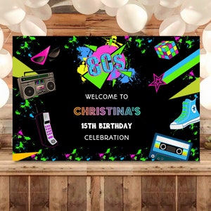80s party backdrop, 80s theme banner, 80s printable custom sign, back to the 80s, 80s birthday party, 5x3ft, 6x4ft