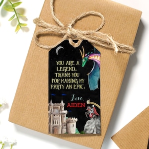 Étiquettes cadeaux de chevaliers et de dragons, étiquettes de faveur médiévales, modèle modifiable, étiquettes cadeaux imprimables, étiquettes de fête, étiquettes d’anniversaire, étiquettes de fête pour garçons