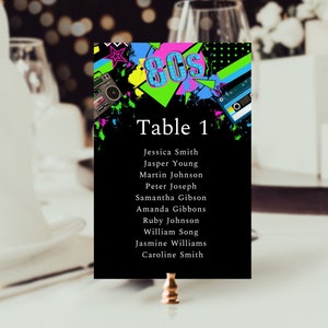 Modèle de numéro de table des années 80, fête à thème des années 80, carte d'anniversaire des années 80, numéro de table Retour vers le futur, numéro de table rétro, numéro de table néon