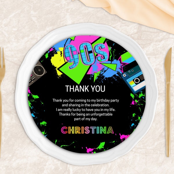 90s Theme Charger Plate Insert, Editable Charger Plate Template, Neon Charger Plate, Printable Template, 90s Birthday Party, Back to the 90s