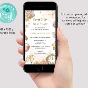 New Year mobile invitation, New Years evite, New Year&#39;s Eve electronic invite, Cheers to the New Year, Holiday Party Invitation, hogmanay