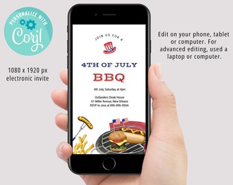 Memorial Day BBQ mobile invitation, 4th of July BBQ electronic invite, BBQ Party text message invitation, Backyard Barbecue, Summer Party